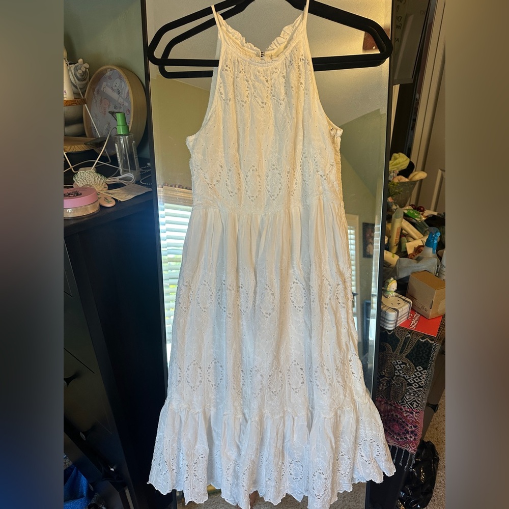 Anthropologie Maeve Tiered Eyelet White Midi Dress - Picture 2 of 11